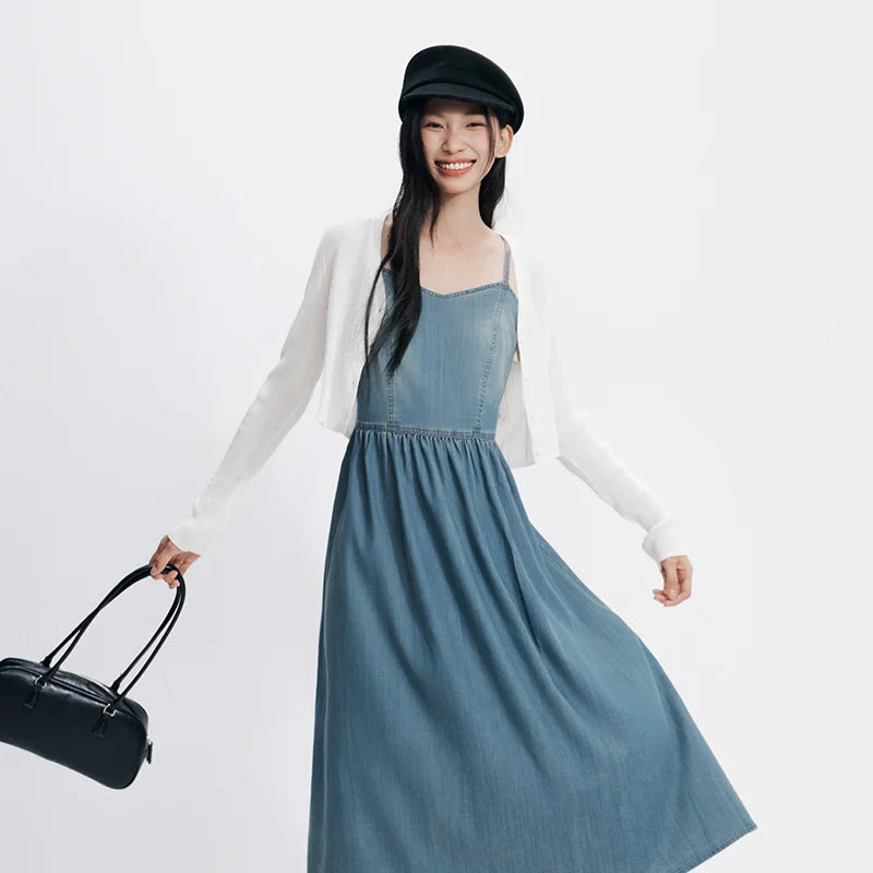 Semir Women Dress Denim V Neck Cool Feeling Slip Dress Short Cardigan Two Piece Set Cool Stylish 2026 Summer Casual Fashion Top