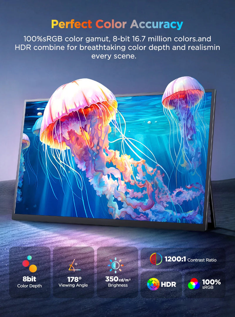 UPERFECT 4K UHD Portable Monitor 15.6” Touchscreen W/ LS Stand VESA Touch Ultra-Wide Frameless Laptop Mac PC Gaming IPS Display