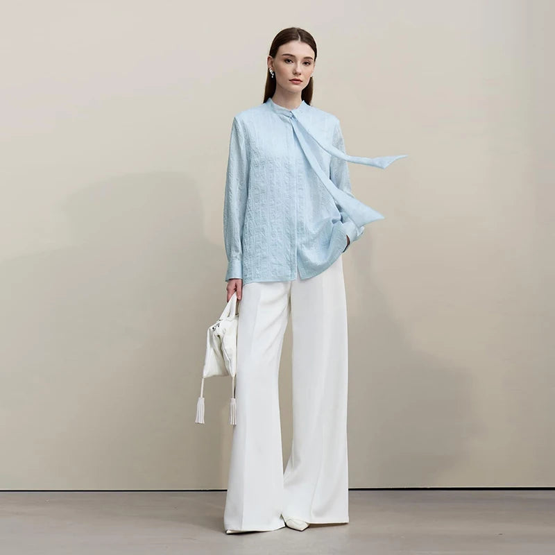 Amii Women's Autumn Elegant Blouses 2026 New Romantic Bow Tie Chiffon Shirt Straight Casual Long Sleeve Ladies Top 12621071