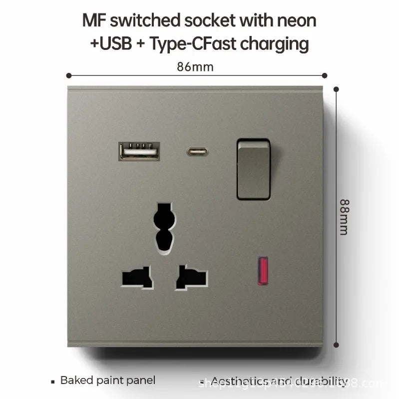 UK 13A with USB Type-c 18W Quick Charge Wall Power Socket Plug,Universal Wall light Switch Panel Dual USB Electrical Outlet