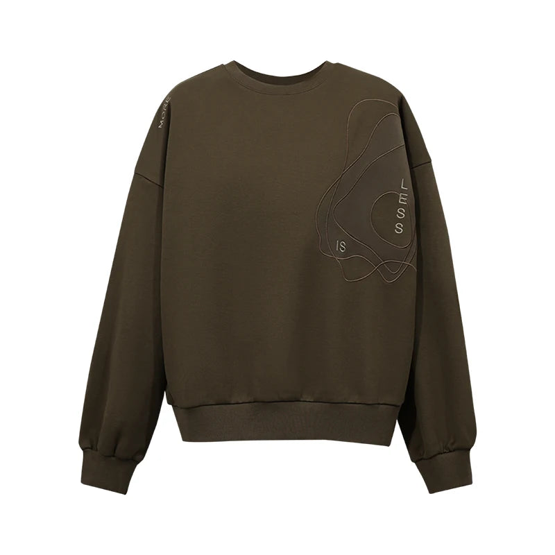 Amii Woman Sweatshirts 2026 Autumn New Crew Neck Drop Shoulder Long-sleeve Top Letter Embroidered Loose Casual Sweater 12623010