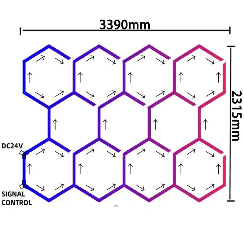 ភ្លើងពិដាន LED RGB Hexagon Garage Light Honeycomb 110-265V សម្រាប់លាងរថយន្តជួសជុលចង្កៀងតុបតែងភ្លើងពិដាន APP Control