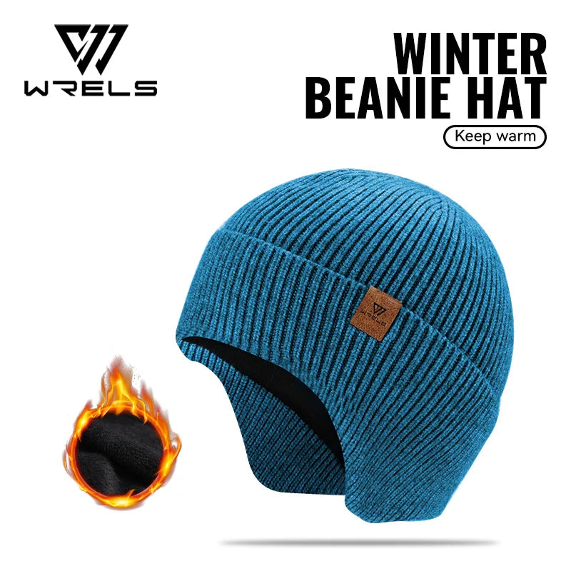WRELS Winter Fleece-Lined Earflap Beanie Hat Thermal Windproof Knit Cap for Men Women Outdoor