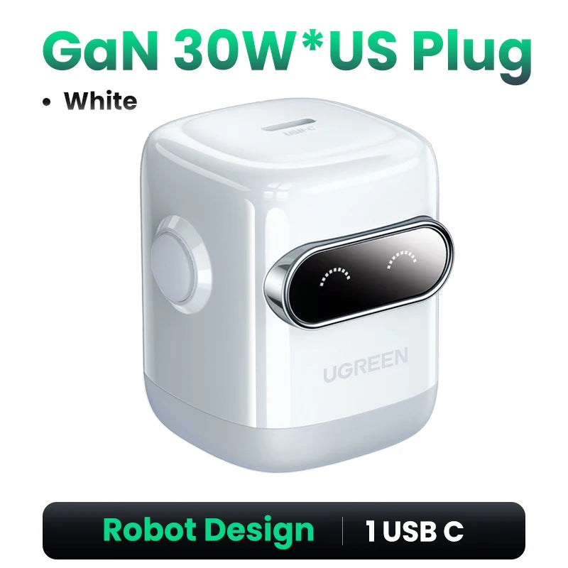【US Plug】UGREEN 65W 30W GaN Charger Robot Design PD3.0 QC4.0 3.0 PPS Fast Charger for iPhone 18 17 16 Pro Macbook Laptops Tabl