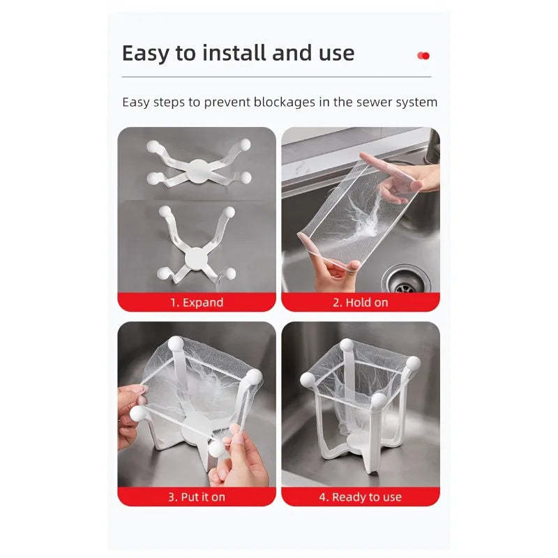 1set Kitchen Sink Strainer & Drain Rack - Durable Plastic, Open Storage Design for Easy Cleanup,50 Mesh Bags,1 Drainage Rack