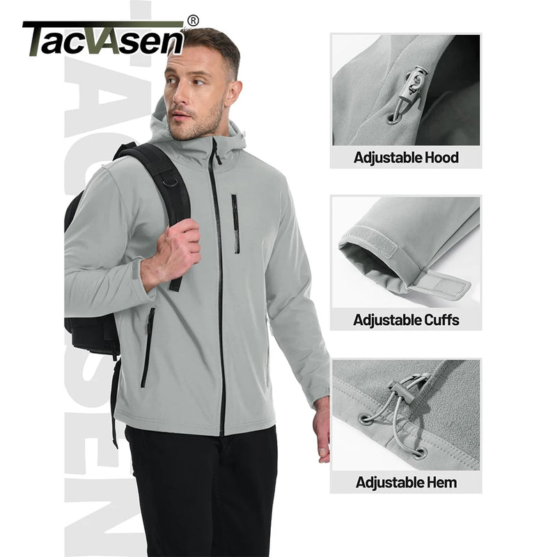 TACVASEN Hiking Outdoor Jackets Men's Hooded Fleece Lined Coats Softshell Waterproof Windpoof Outerwear Multiple Zipper Pockets