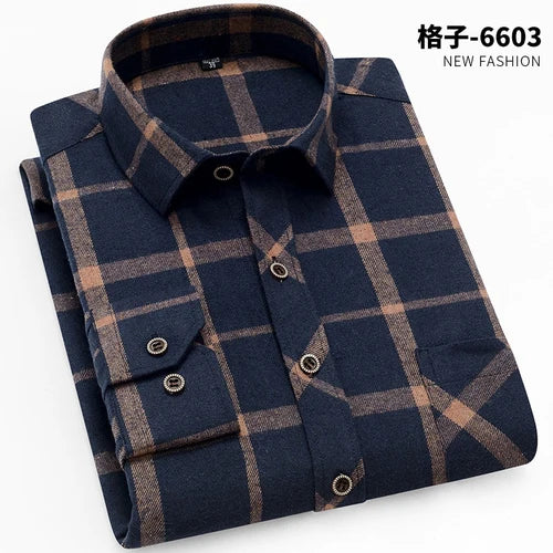 2026 New Men's Long Sleeved Shirts, Autumn Classic Plaid Shirt, with Single Breasted Lapels Camisas 17 Color Grid To Choose From