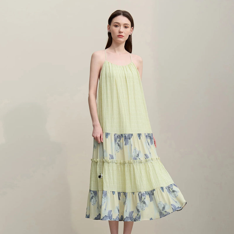 Amii Women's Chiffon Dress 2026 Summer New Spaghetti Strap A-Line Holiday Casual Printed Patchwork Midi Dress For Women 12651039