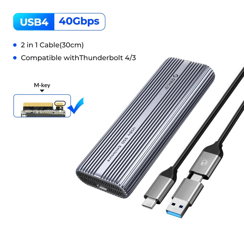 ORICO 40Gbps M.2 NVMe SSD Enclosure with Cooling Fan USB4 PCIe3.0 Aluminum Compatible Thunderbolt 3/4 Tool Free 8TB for Mac