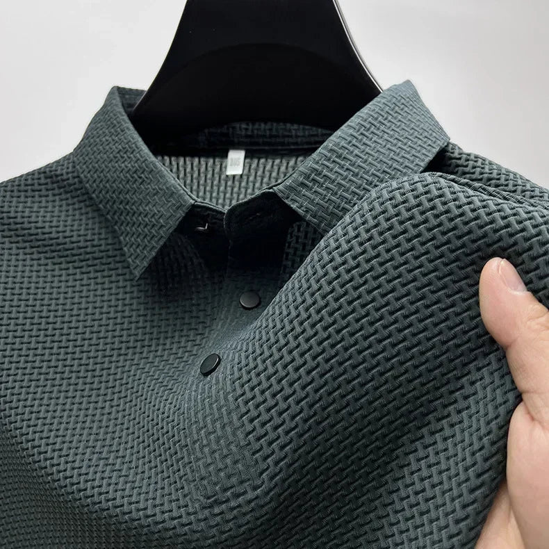 【High-quality】Asian Sizes Summer New Men's Lop-up Hollow Short-sleeved Polo Shirt Ice Silk Business Casual Sweat-absorbing Top