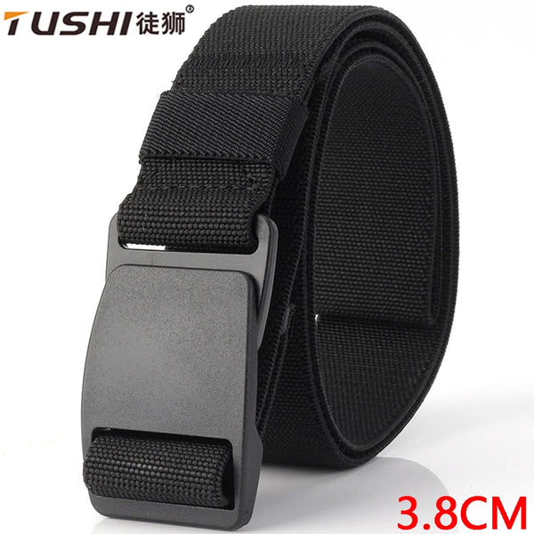TUSHI New Men's Canvas Belt Plastic Buckle Metal-Free Nylon Tactical Waist Belt Women's Belt Outdoor Hiking Webbing Belt Neutral