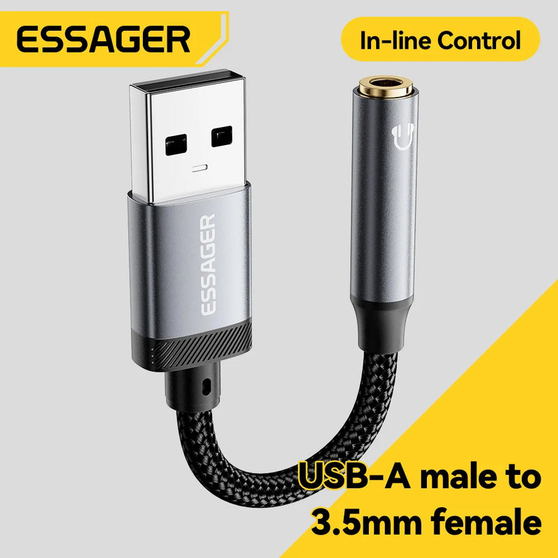 Essager USB To 3.5mm Audio Cable External Sound Card USB Female to 3.5mm Jack Adapter for Headphone PC Laptop Swittch Speakers