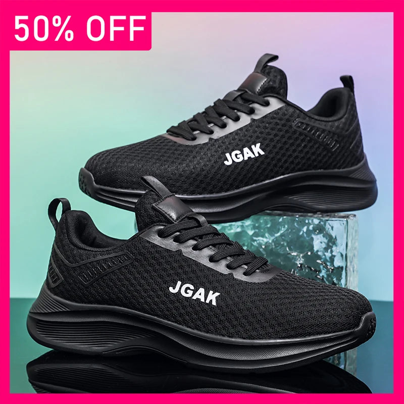 Men Sports Shoes Fashionable Lace Up Mesh Light Breathable Daily Commuting Casual Shoes Soft Sole Rebound Running Tennis Shoes