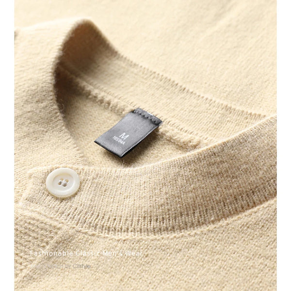 Men's Stand-Up Collar Knitted Vest with Button Front and Patch Pocket Spring and Autumn Pullover Knit Sweater