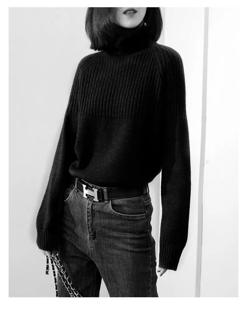Casual Women Autumn Winter Pullover Top New Turtleneck Warm Knitwear Sweater Long Sleeve Jumper Ladies Base Wear Inner Tops