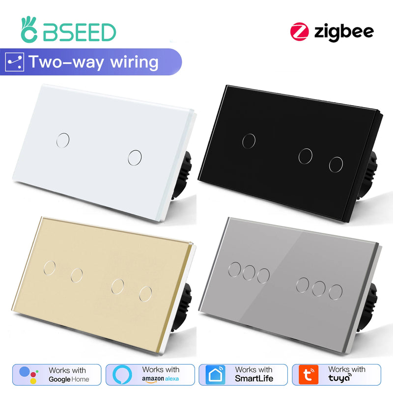 BSEED Smart Zigbee Touch Light Switch 1/2/3Gang Wall Touch Switch 2Way Wire Compatible with Smart Life Alexa Google Home
