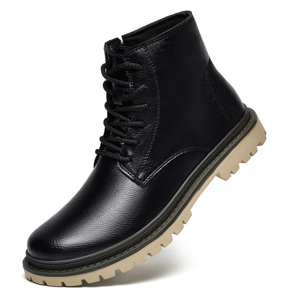 Mens British Style Leather Combat Boots High Top Anti-Skid Lug Sole Big Sizes 48 49 50 Brown Black