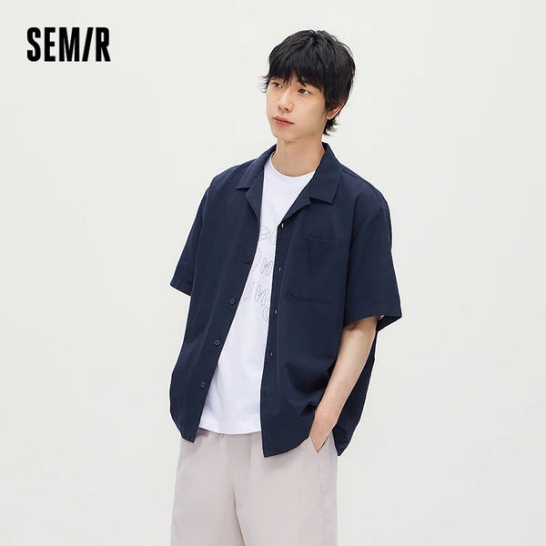 អាវបុរស Semir សាច់ក្រណាត់ Twill រលុងកអាវគុយបាដៃខ្លី 2026 រដូវក្តៅធម្មតា