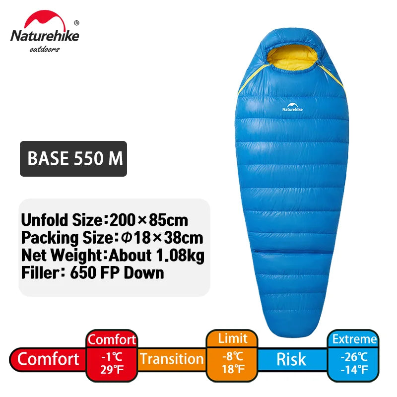 Naturehike Snow Bird Base Sleeping Bag -16℃ Cold-Proof Outdoor Hiking Breathable Mummy Camping Gear Windproof Fully Covered Tour