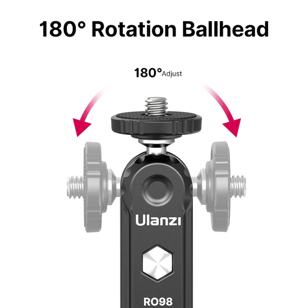 Ulanzi R098 ក្បាលបាល់ពីរជាន់ Magic Arm ជាមួយ Cold Shoe Mount វីស 1/4 អ៊ីញ សម្រាប់កាមេរ៉ា DSLR ម៉ូនីទ័រ មីក្រូហ្វូន វីដេអូ ភ្លើង Super Clamp