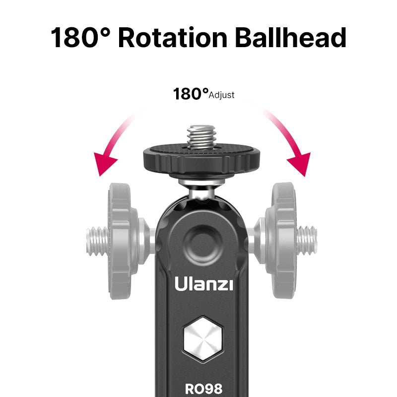 Ulanzi R098 ក្បាលបាល់ពីរជាន់ Magic Arm ជាមួយ Cold Shoe Mount វីស 1/4 អ៊ីញ សម្រាប់កាមេរ៉ា DSLR ម៉ូនីទ័រ មីក្រូហ្វូន វីដេអូ ភ្លើង Super Clamp