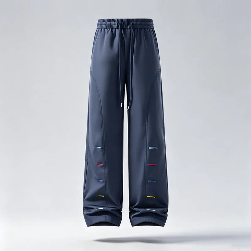 Relaxed Wide Leg Sport Pants For Men Elastic Waist Drawstring Detail Soft Smooth Fabric Casual Trousers For Daily Outing