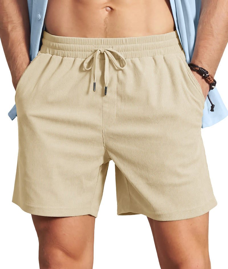 TACVASEN Men's Corduroy Texture Casual Shorts 6" Inseam for Summer Beach Vacation Elastic Waist Drawstring Lightweight Pockets