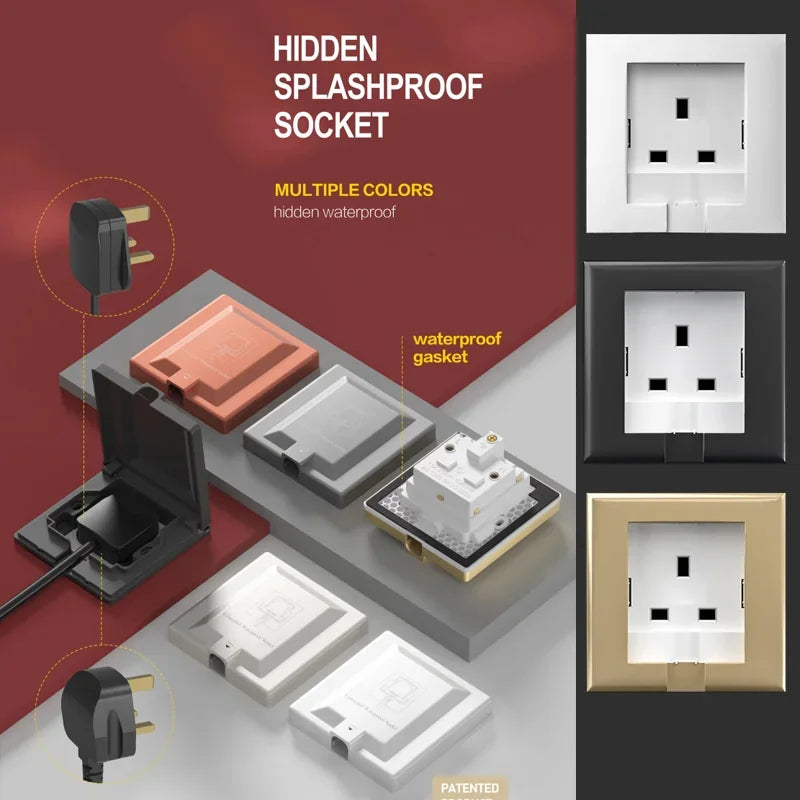 UK Plug 13A Wall Embedded Socket Panel, Hidden Wall 220V Electrical Socket, Model 86 Refrigerator Invisible Power Outlet