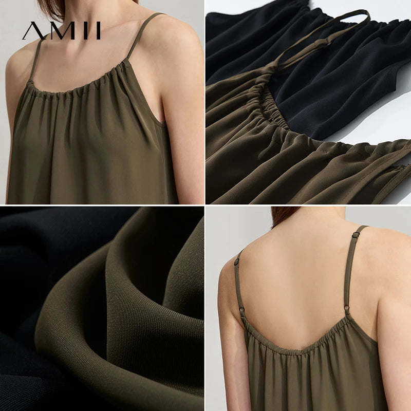 រ៉ូបការិយាល័យ AMII Minimalist សម្រាប់នារីឆ្នាំ ២០២៥ រដូវក្តៅ រ៉ូបដៃខ្លីរាងអក្សរ U រាងមូល រ៉ូបខ្សែស្មាអាចលៃតម្រូវបាន 12542192