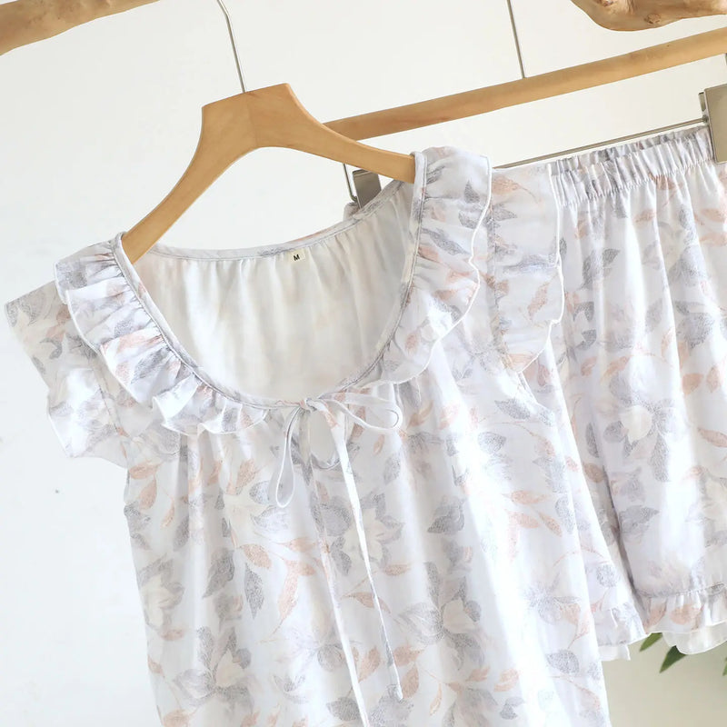 Gauze Cotton Pajama Set Woman Night Clothes New Floral Summer Sleeveless Pyjama Sleepwear Women's Home Suit Night Wear Female