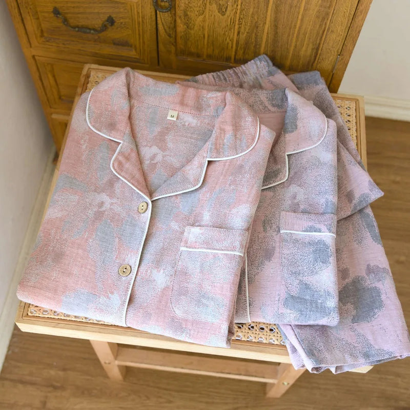 Lapel Long Sleeve Pajamas Sleepwear Cotton Pyjama Set Woman Clothing Set 2 Piece Autumn New Home Wear Ladies Homewear Pijama