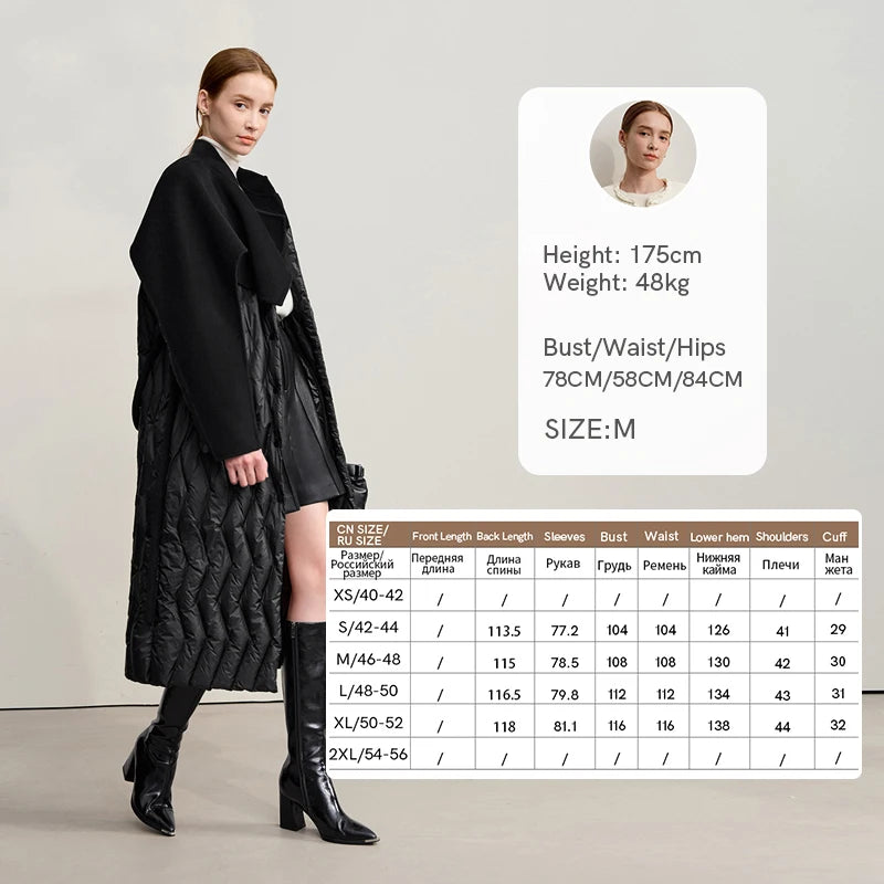 AMII Down Jacket Women 2026 Winter New Loose Long Patchwork Wool Women's Clothing With Belt Warm Winter Coat Female 12524037