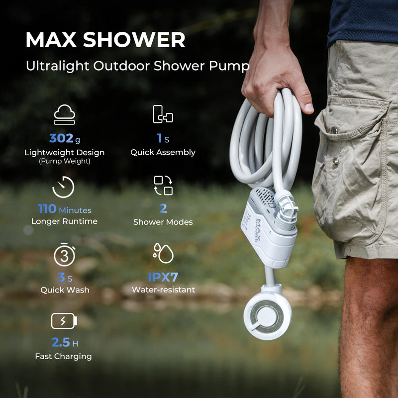 FLEXTAIL MAX SHOWER - Portable Electric Shower Pump IPX7 Waterproof for Outdoor Shower, Car Washing, Dishwashing, Pet Cleaning