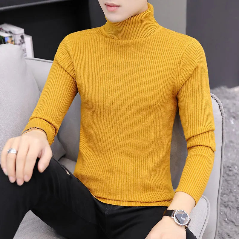 2026 New Men's Burgundy High-Neck Sweater, Winter Black Thermal Pullover Sweaters, Available in Blue, White, Yellow, Green, Gray