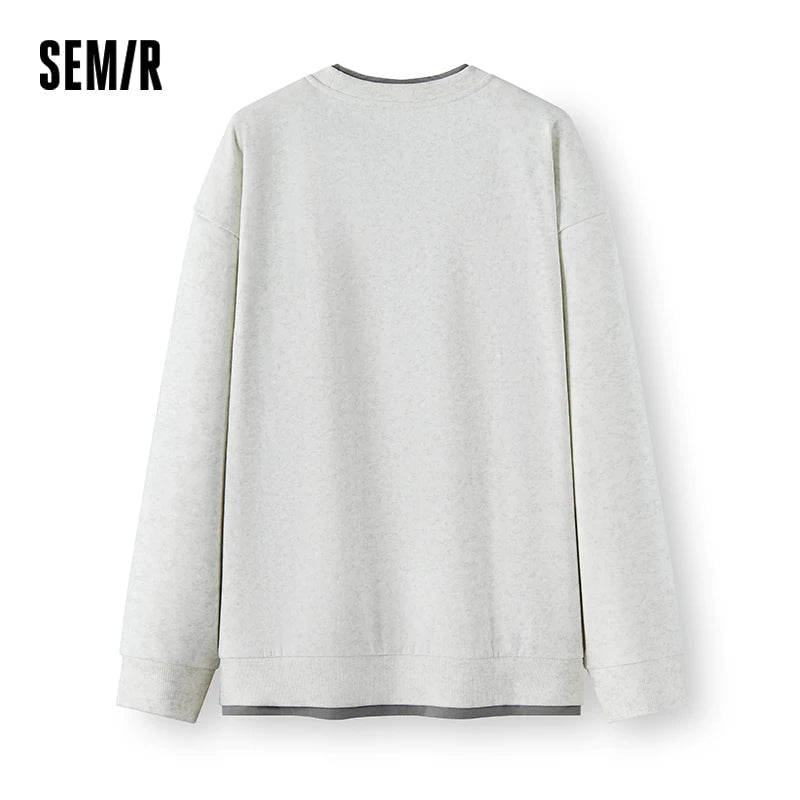 Semir Men Fleece Sweatshirt Modern Style Layered Look Loose Fit Crew Neck Fleece Lined Graphic Print 2026 New Winter Daily Wear