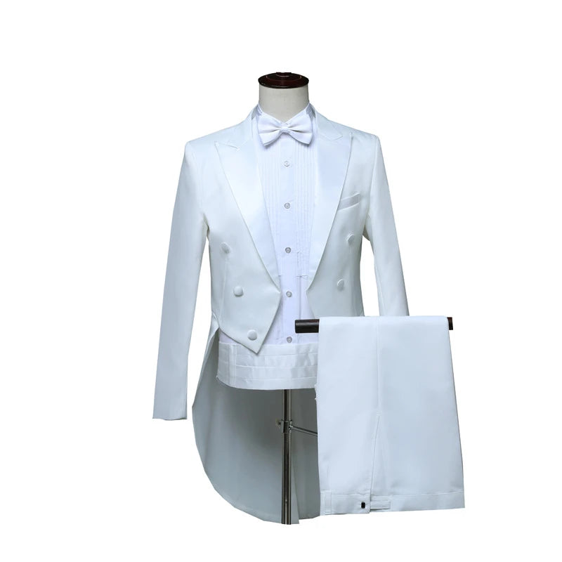 2026 New Men's Black Tuxedo Tailcoat Formal Dress Two-Piece Suit, White Party Wedding Jacket and Pants