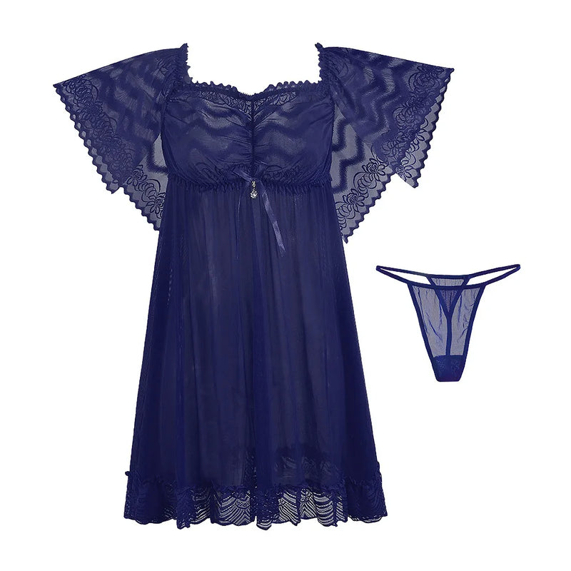 Fashion New Nightgowns For Women Sexy Lace Sleepwear Short Dress  Short-Sleeve Night Wear Plus Size Ladies Nightshirt M-3XL