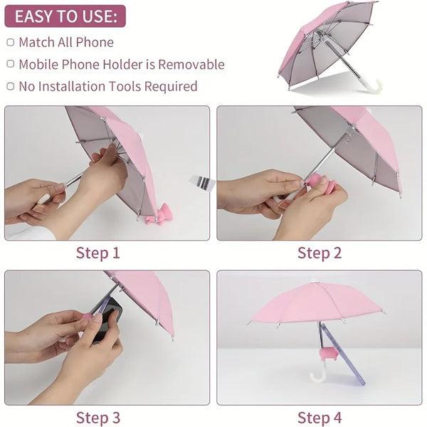 1Pack Mini Phone Umbrella with pig Suction Cup Stand  Anti Glare Sun Protection,Rain Shield for Smartphones.Durable Construction
