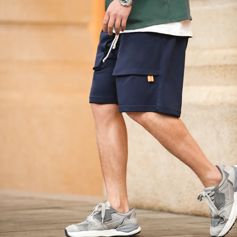 Maden Casual Heavyweight Knit Shorts for Men Straight Loose Large Pockets Sports Short Sweatpants Elastic Waist Athletic Shorts