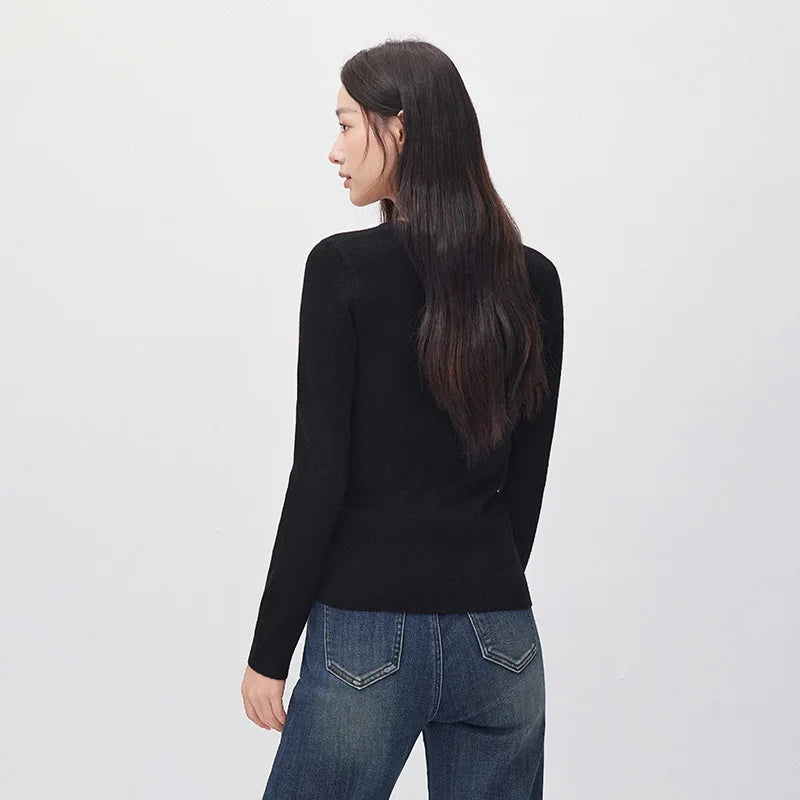 Semir Women Knit Sweater Thermal Warmth Antibacterial Antistatic Half Placket Slim Fit Versatile 2026 New Winter Daily Wear