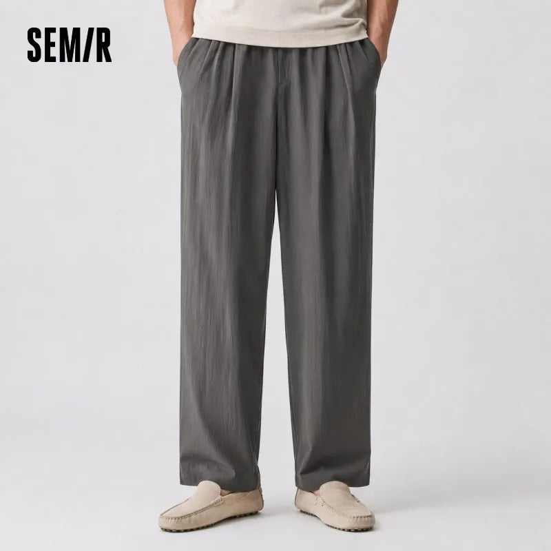 Semir Men Pants Casual Micro Wrinkle A Line Loose Drape Comfort Tall Slim Fit Wide Leg 2026 Summer Fashion Top