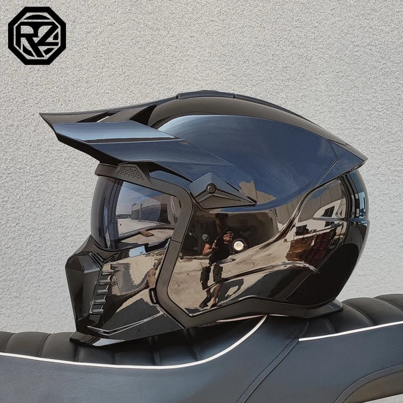ORZ approves high-quality retro motorcycle helmet modular multifunctional combination helmet Black Warrior off-road full helmet