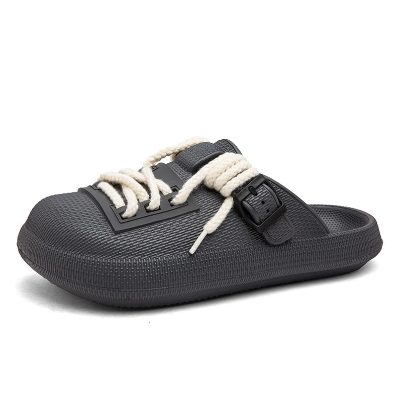 Men's breathable slip on casual slippers summer soft-sole anti-slip outdoor walking slippers fashion youth sports semi-slippers