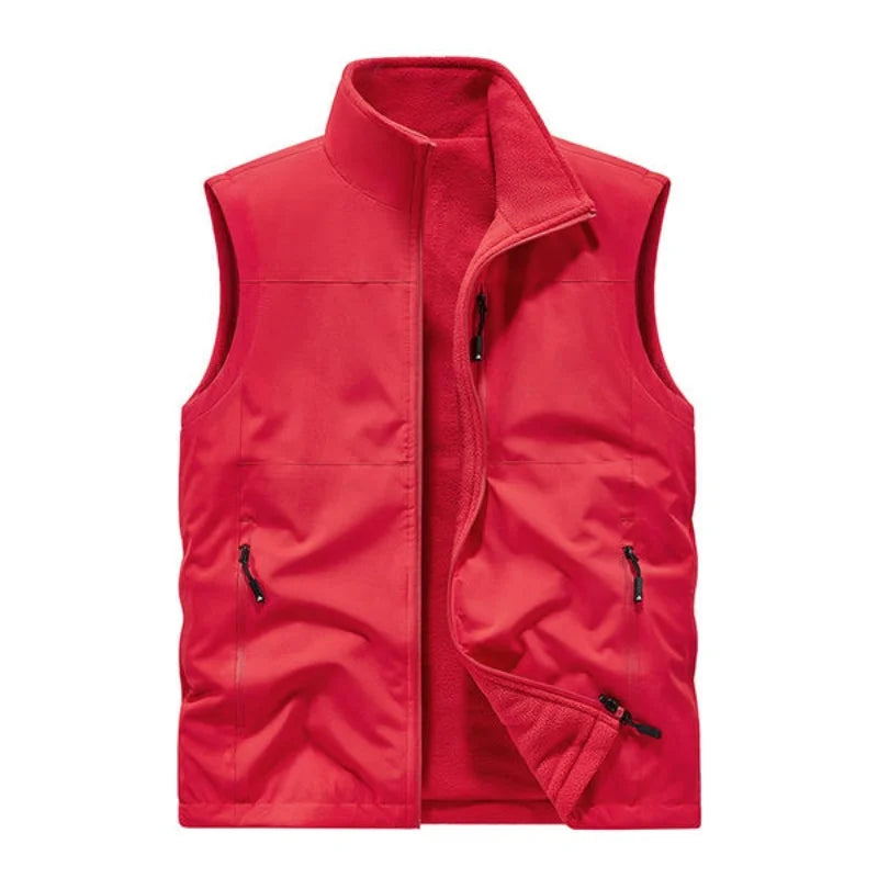 6XL Autumn and Winter double-sided wear with fleece zipper and multi-pocket outdoor workwear warm vest custom logo text