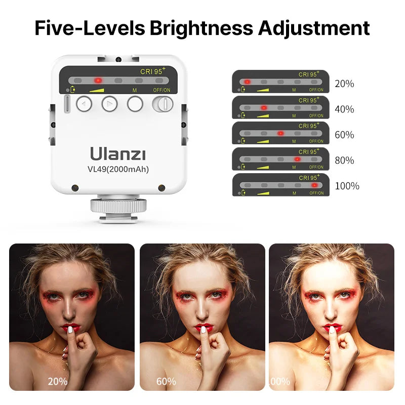 ភ្លើងវីដេអូ Ulanzi VL49 Mini LED 2000mAh CRI 95+ 5500K ភ្លើងថតរូបចល័ត Vlogger បំពេញជាមួយ Cold Shoe សម្រាប់កាមេរ៉ា DSLR