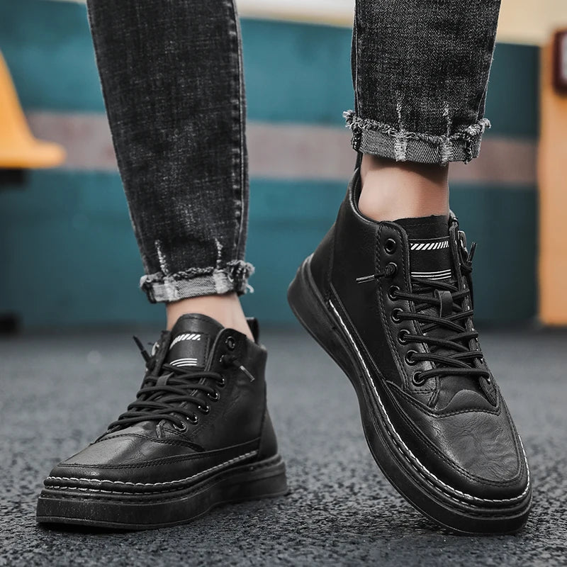 Men's boots autumn and winter new warm plush outdoor casual boots work boots fashion versatile soft soled comfort leather boots