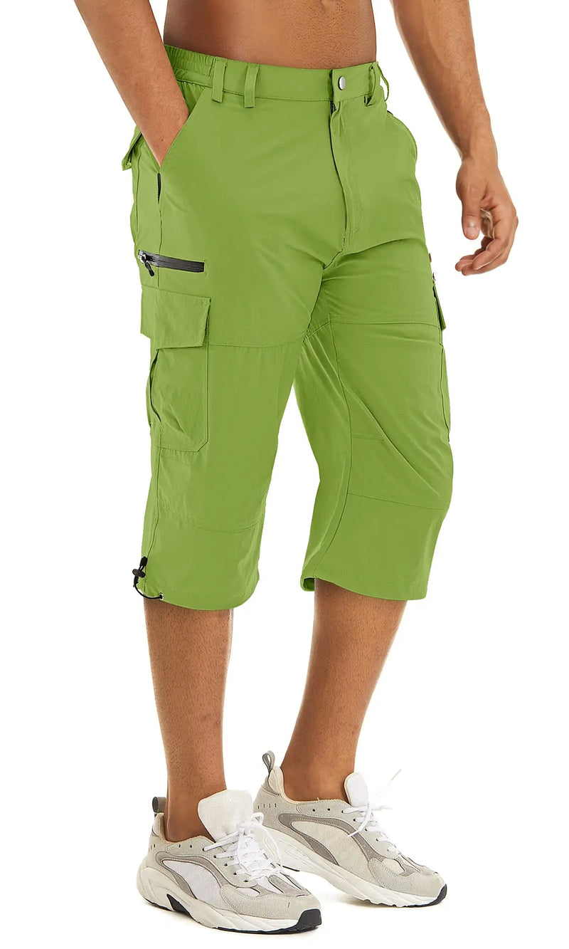 TACVASEN Men's Cargo Work Shorts Quick Dry 3/4 Length Capri Pants Multi-pockets Knee Length Trousers Summer Board Beach Shorts