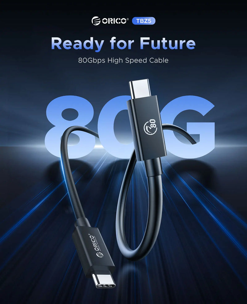 ORICO 80Gbps Thunderbolt 5 Compatible Cable USB-C 2m 80Gbps~120Gbps 240W 16K for MacBook Pro 16/14 M4 Mac mini M4 Pro PSSD PS5