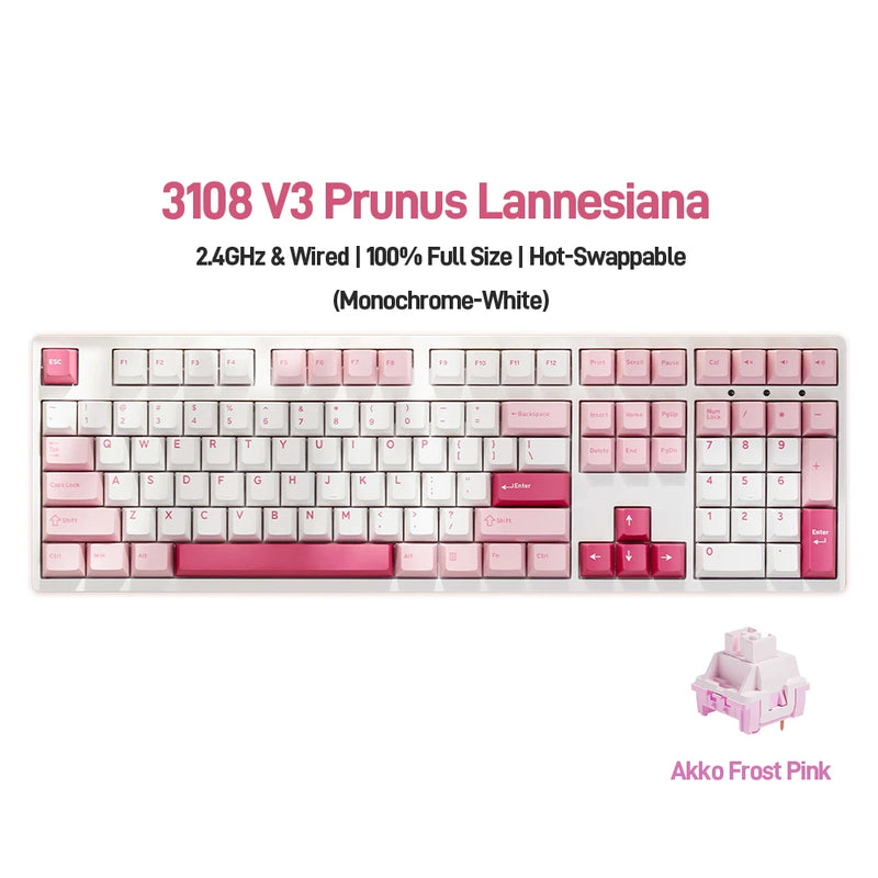 Akko 3108RF Mechanical Keyboard 100% Full Size RGB Cherry/MOA Profile Keycaps 2.4GHz & Wired Dual-mode Keyboard for Office Game