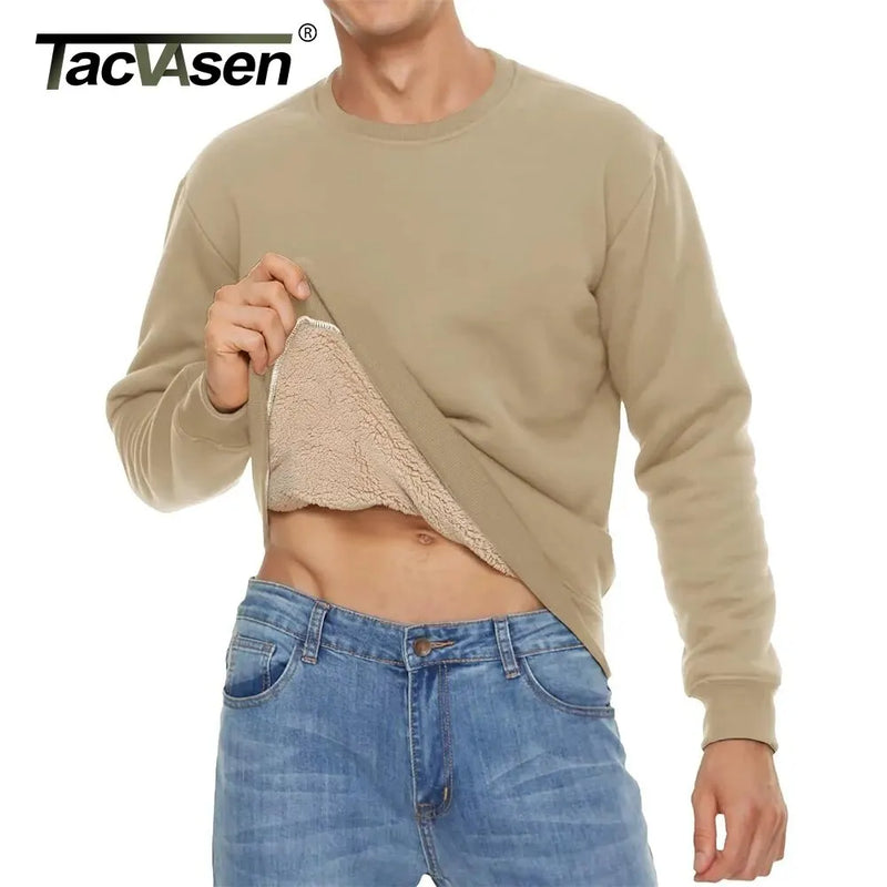 TACVASEN Men's Winter Fleece Pullover Sweatshirt, Long Sleeve Crew Neck, Warm Lambswool Lining, Thick Underwear